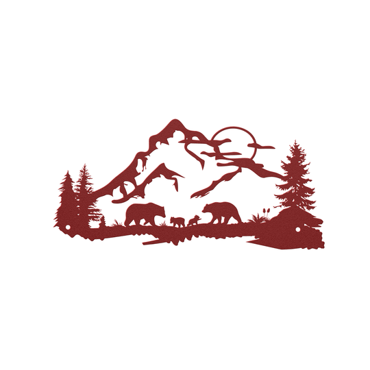 Bear Wildlife Metal Wall Art - Rustic Mountain Scene Decor