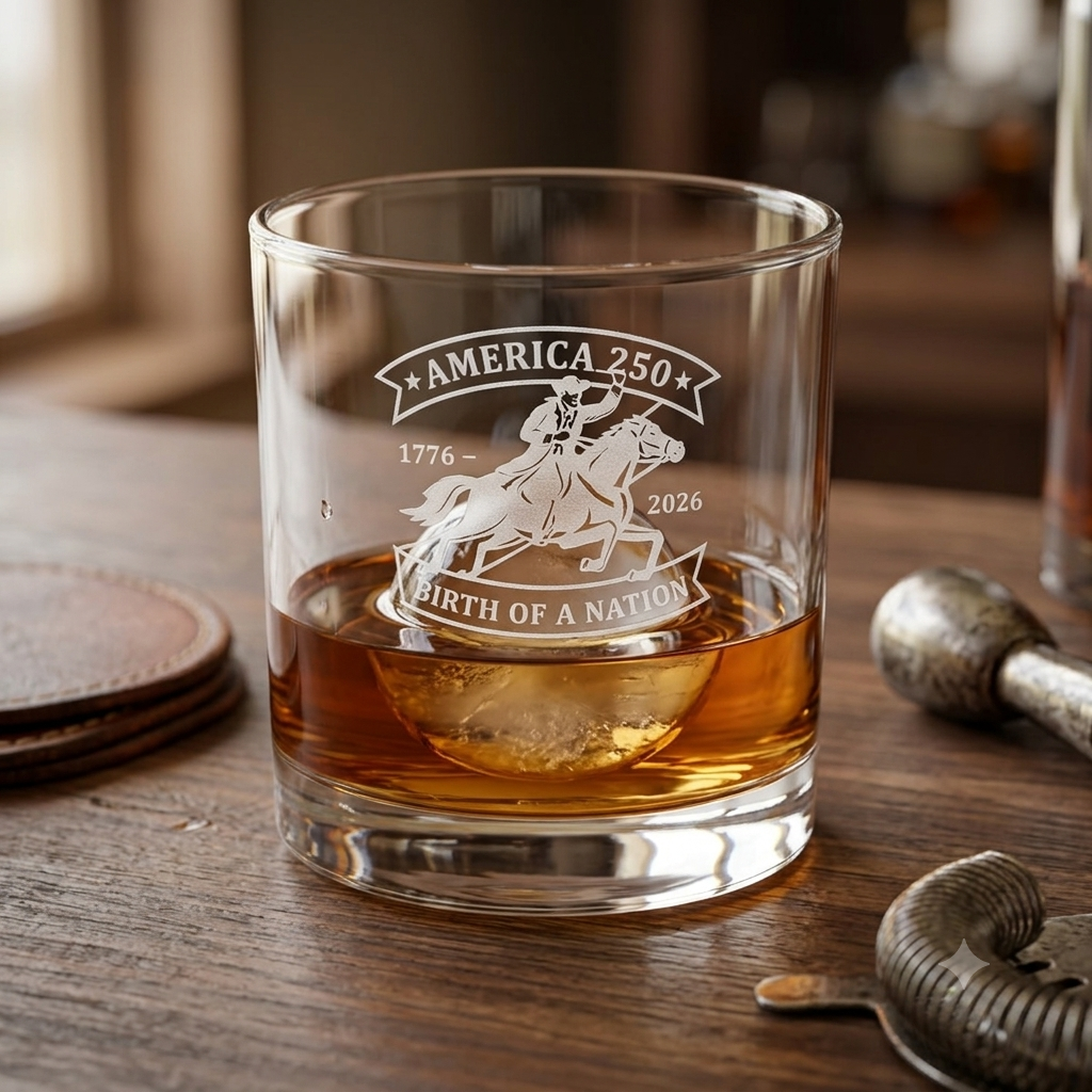 Engraved Whiskey Glass - America 250 Patriotic Gift
