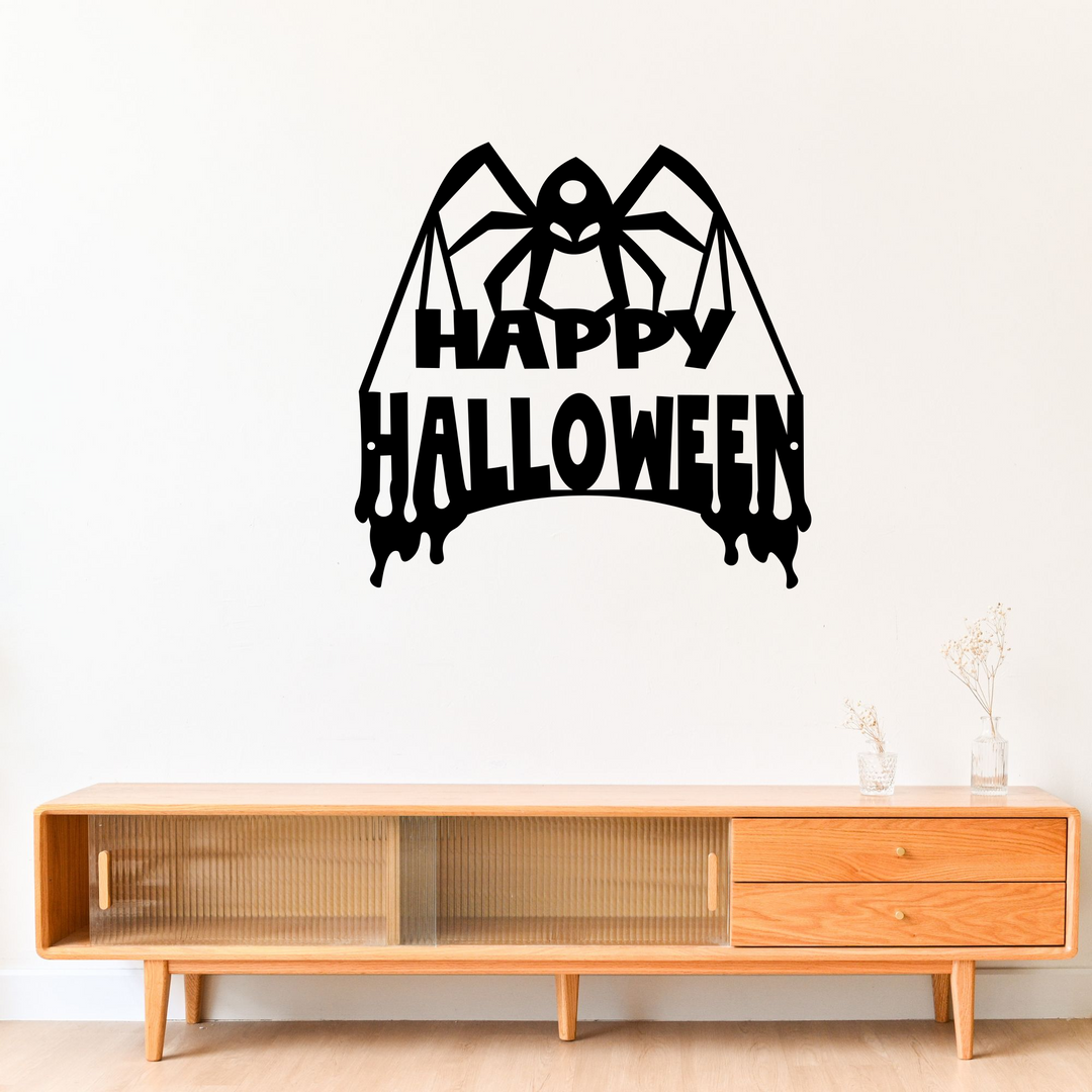 Happy Halloween Spider Metal Wall Art for Front Door Decor
