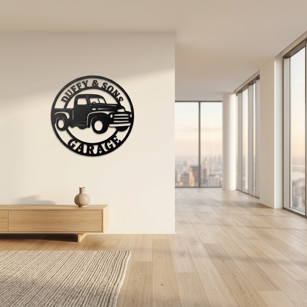 Automotive Metal Sign with Pickup Truck