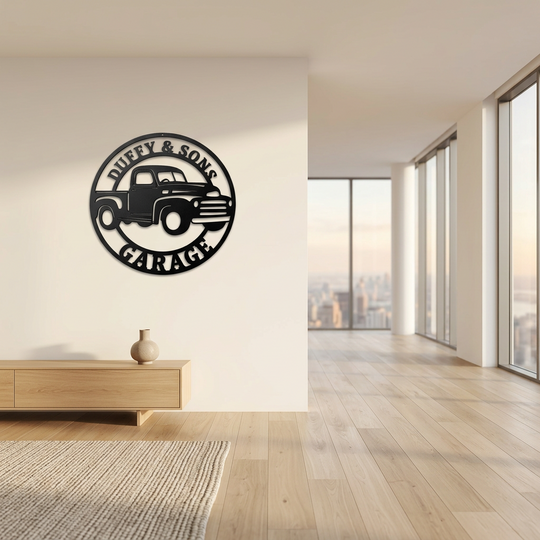 Automotive Metal Sign with Pickup Truck
