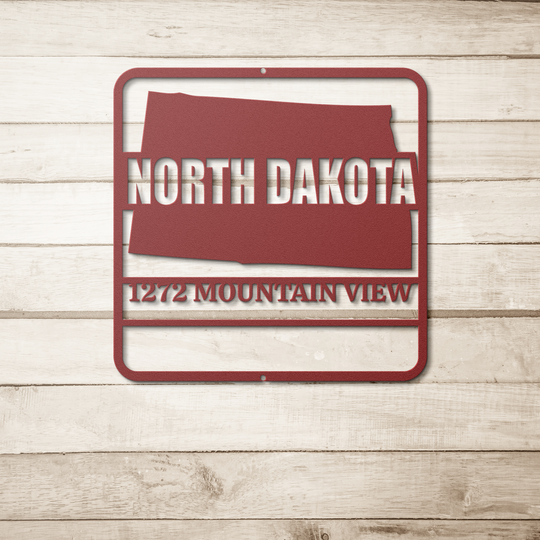 North Dakota Custom Metal Wall Art - Personalized Outdoor Address Plaque