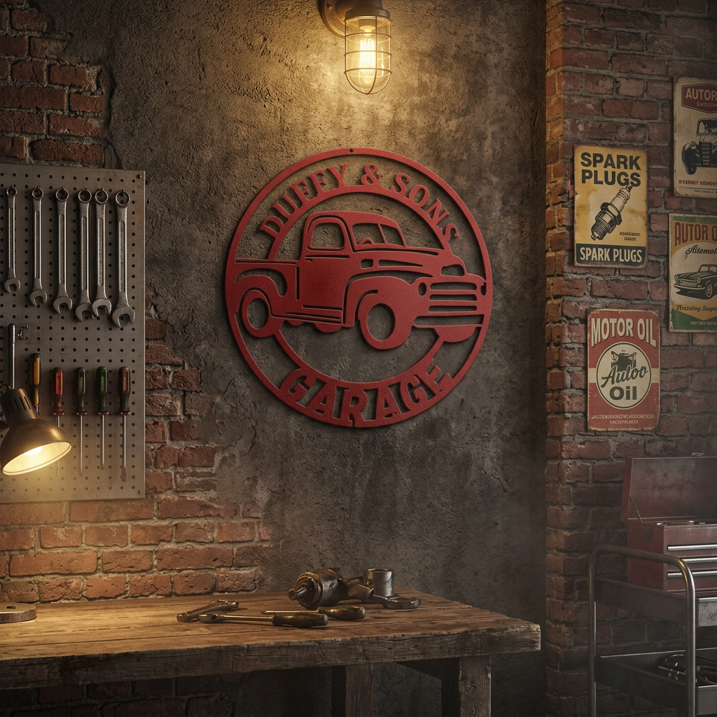 Automotive Metal Sign with Pickup Truck