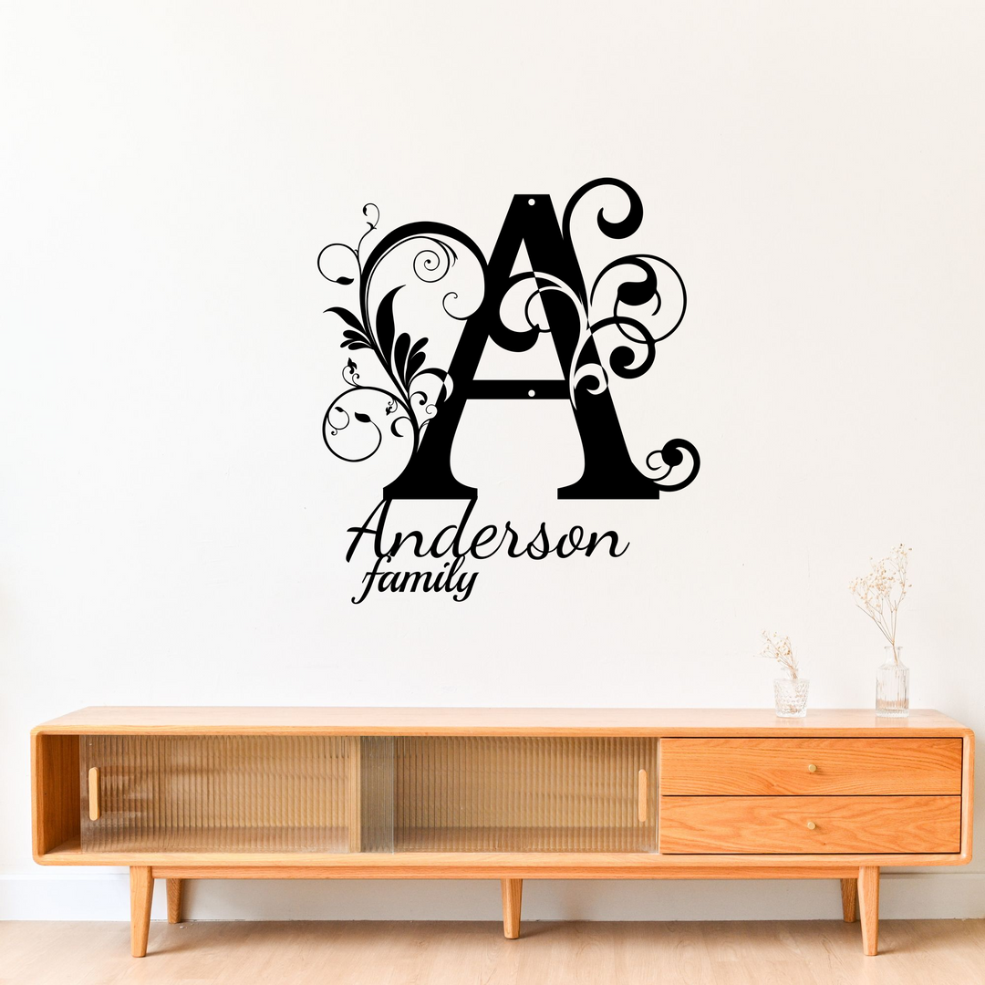 Custom A Family Name Metal Sign - Elegant Monogram Wall Art