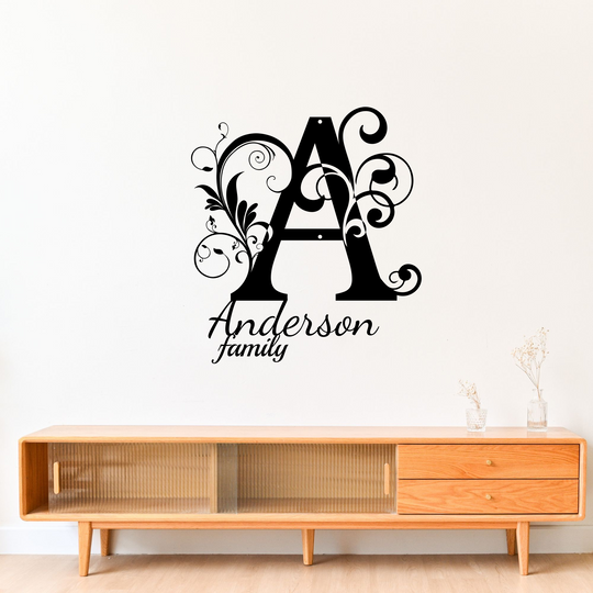 Custom A Family Name Metal Sign - Elegant Monogram Wall Art