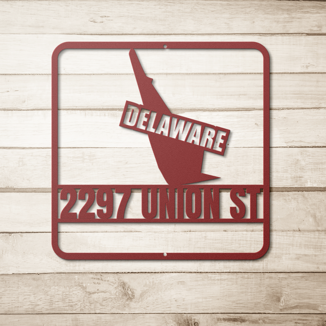 Delaware Custom Metal Address Sign - Personalized Outdoor Plaque