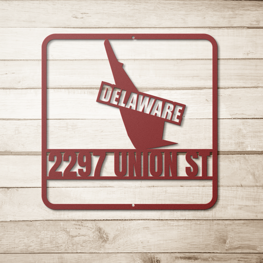 Delaware Custom Metal Address Sign - Personalized Outdoor Plaque