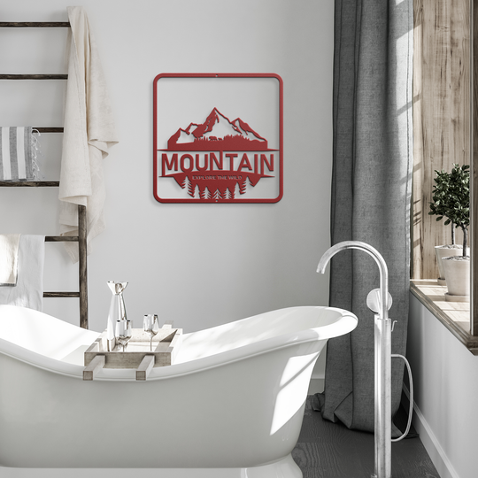 Die-Cut Metal Signs with a mountain image