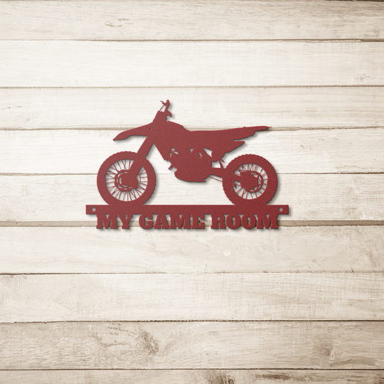 Die-Cut Metal Signs with custom text and motorbike image