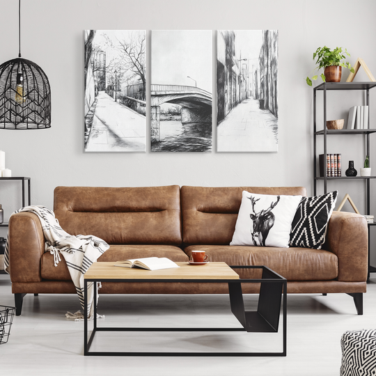 Charcoal Style Landscape Art - 3 Piece Canvas Set