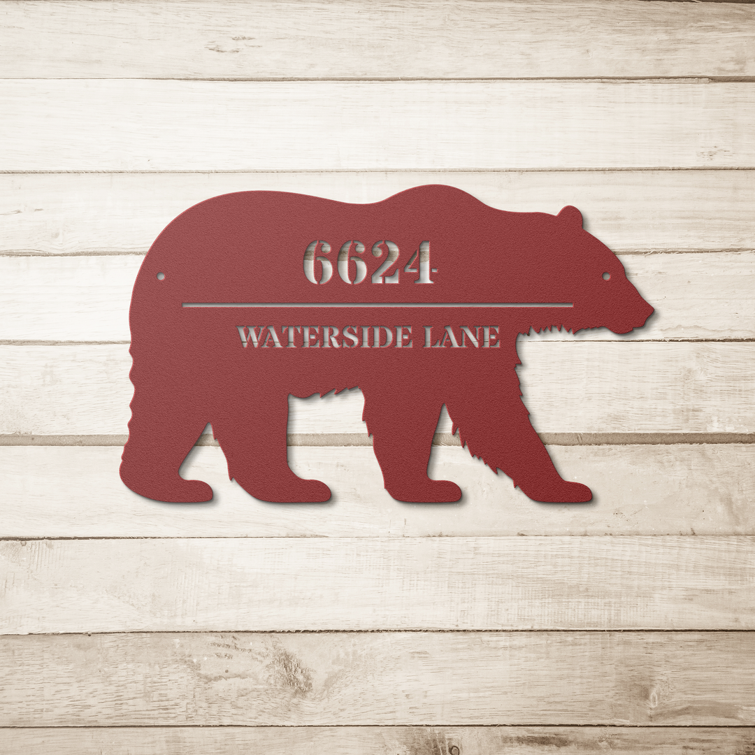 Die-Cut Metal Signs, Personalized Address Sign, Bear Image