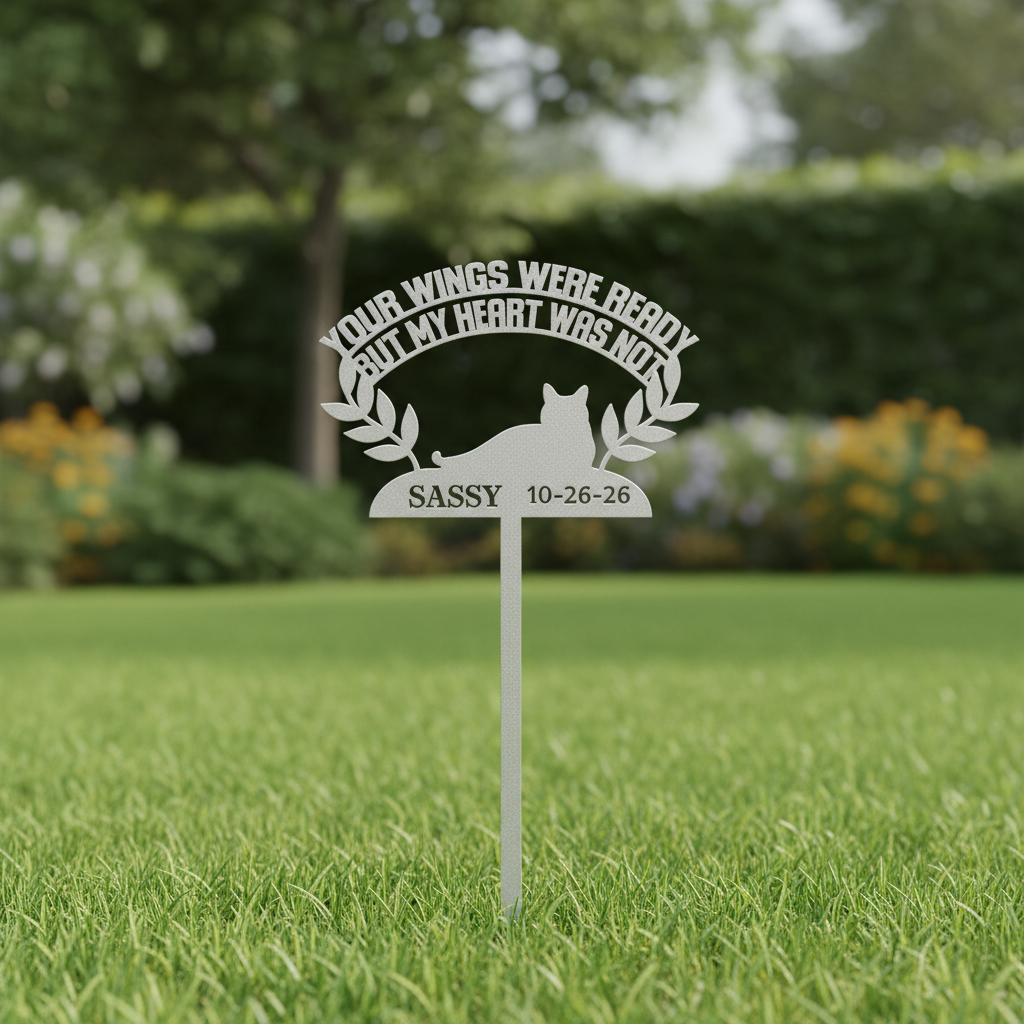Personalized Cat Memorial Metal Sign – Wings Were Ready