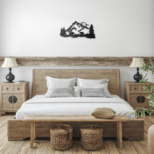 Bear Wildlife Metal Wall Art - Rustic Mountain Scene Decor