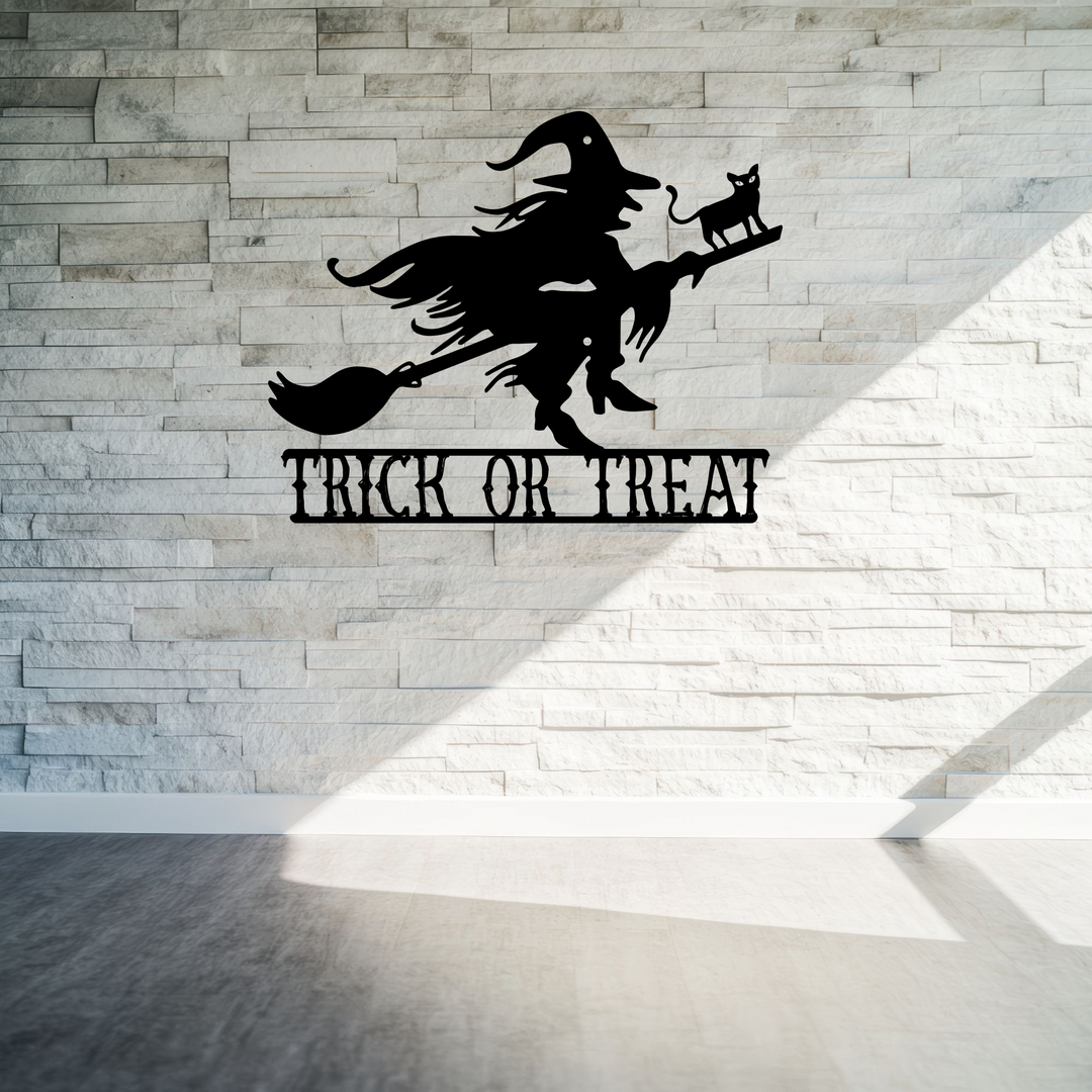 Halloween Witch Trick or Treat Metal Wall Sign
