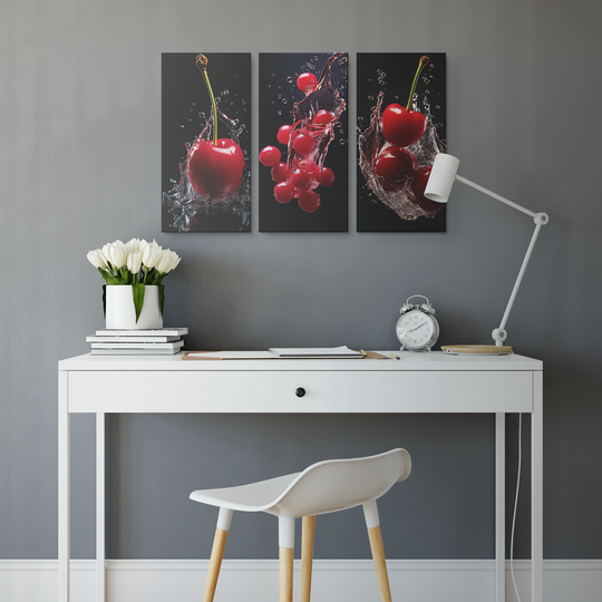 3 Piece Canvas cherries in water splash Canvas AnywherePOD (3) 18" x 36"