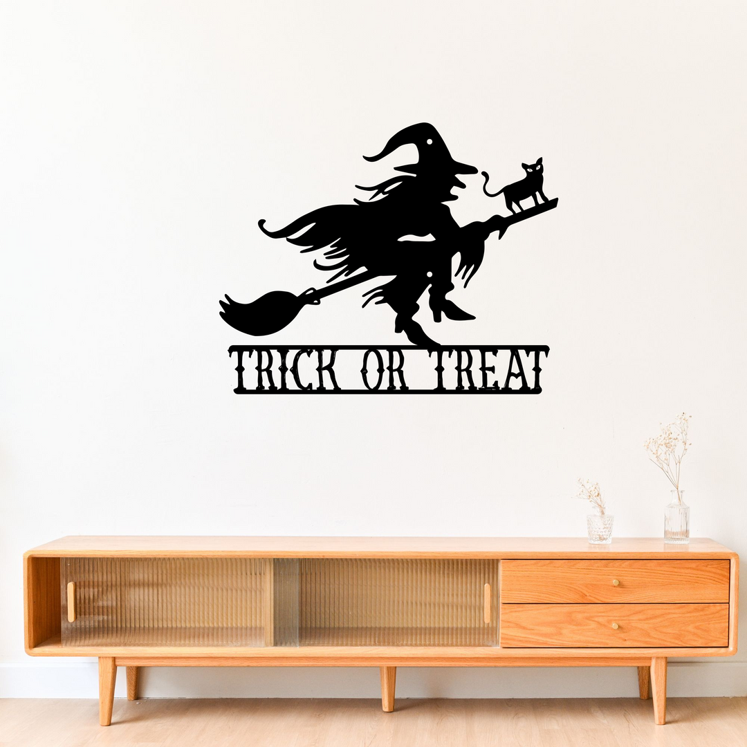 Halloween Witch Trick or Treat Metal Wall Sign