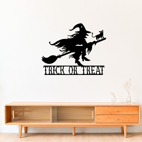 Halloween Witch Trick or Treat Metal Wall Sign