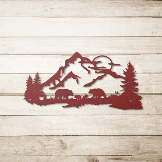 Bear Wildlife Metal Wall Art - Rustic Mountain Scene Decor