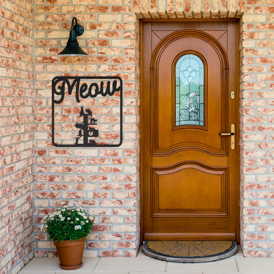 MEOW, Metal Signs Cats Climbing Wall Art AnywherePOD