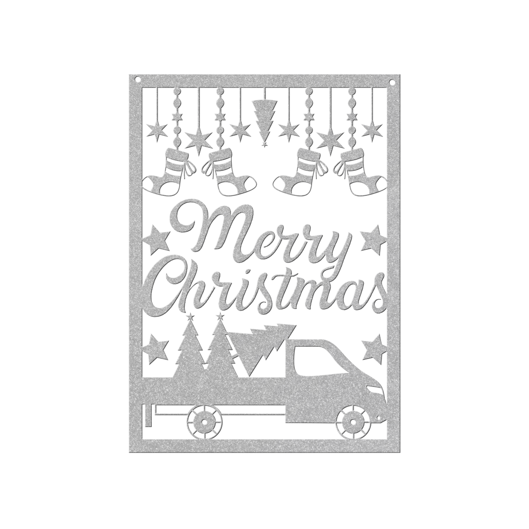 Metal Christmas Wall Art - Rustic Truck Design