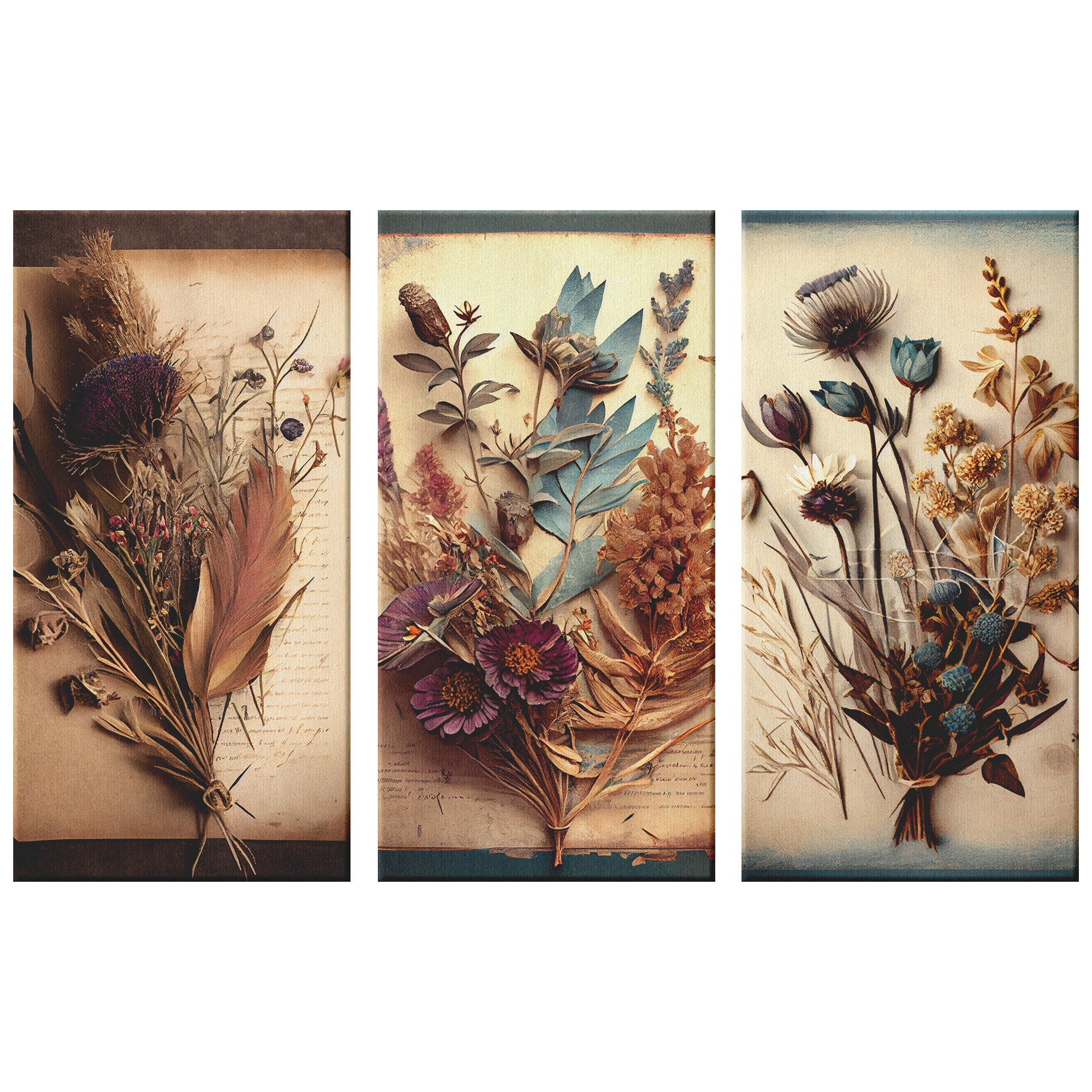 3 piece canvas of vintage dried flowers - Tailored Wall ExpressionsCanvas12x24x3