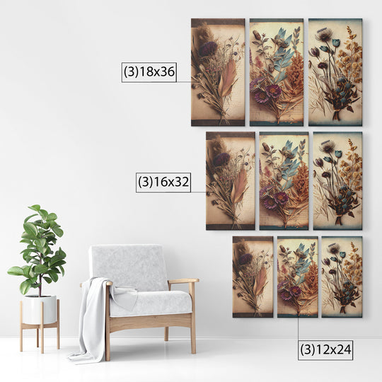 3 piece canvas of vintage dried flowers - Tailored Wall ExpressionsCanvas12x24x3