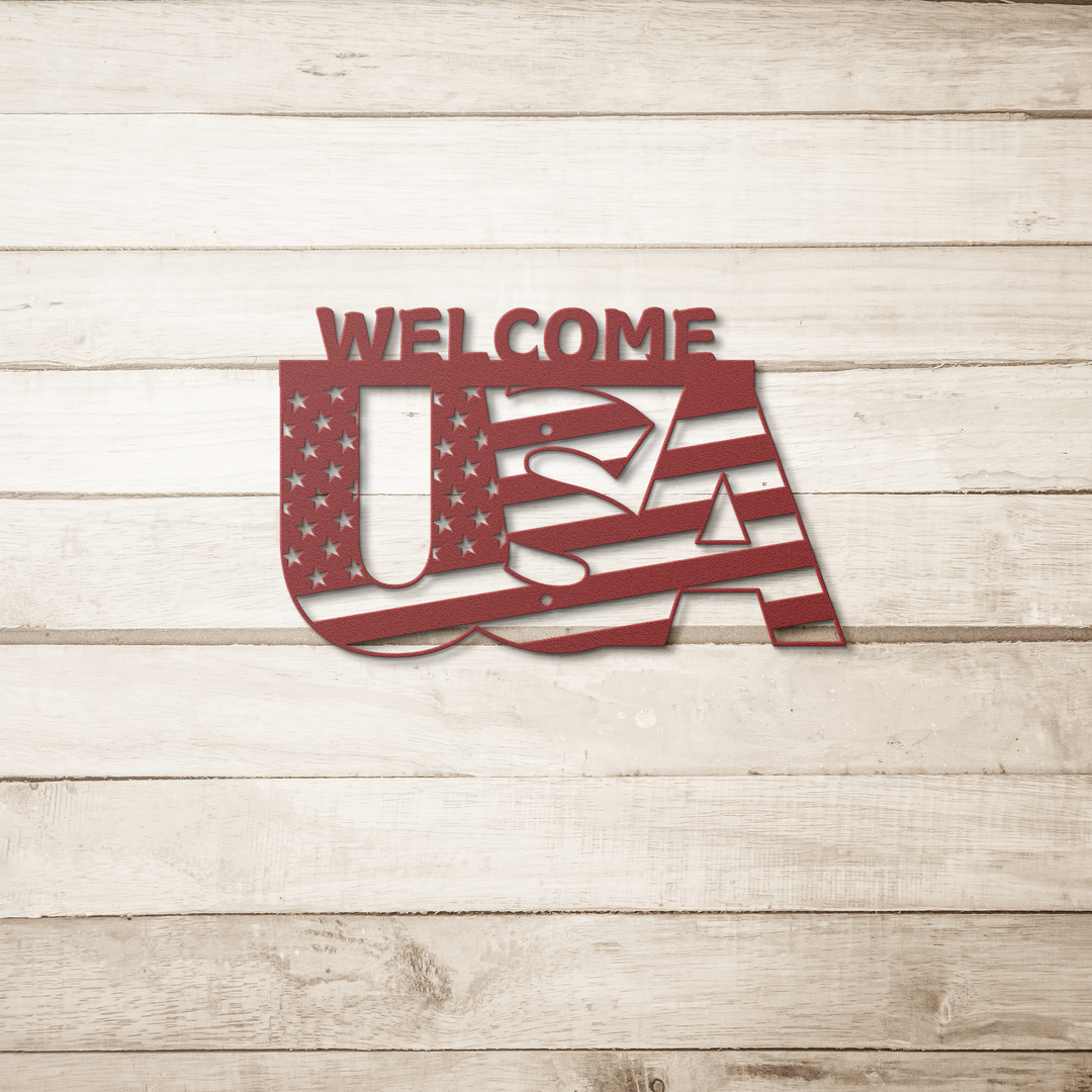 USA WELCOME Metal Signs Wall Art AnywherePOD Red 36 Inch