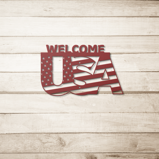 USA WELCOME Metal Signs Wall Art AnywherePOD Red 36 Inch