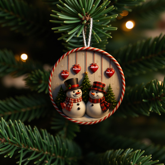 Personalized Snowman Couple Ceramic Ornament ,3d effect