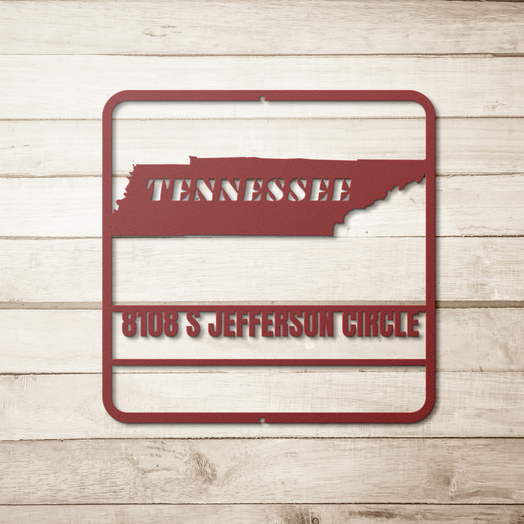 Tennessee Personalized Metal Address Sign for Home Entrance