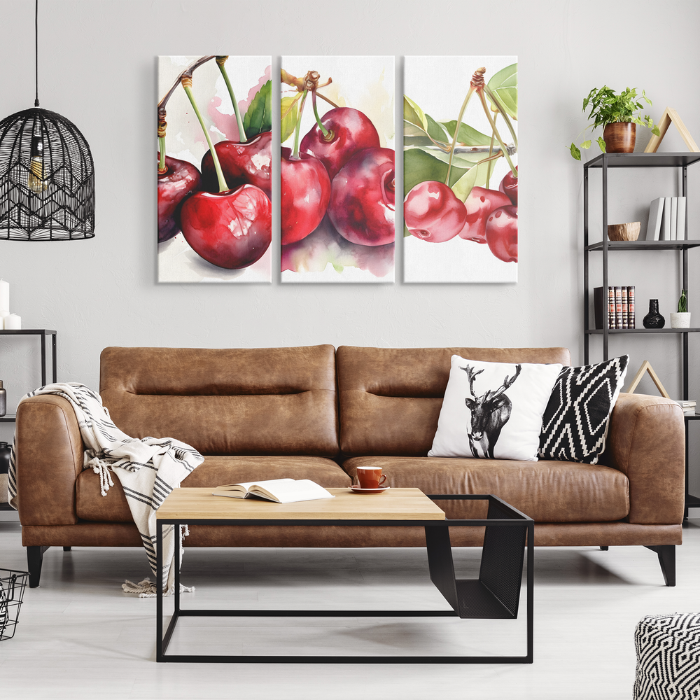 3 Piece Canvas watercolor cherries Canvas AnywherePOD (3) 18" x 36"