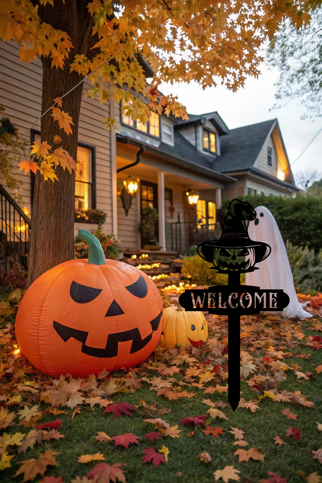 Halloween Witch Hat Pumpkin Welcome Yard Sign