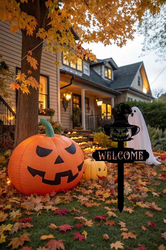 Halloween Witch Hat Pumpkin Welcome Yard Sign