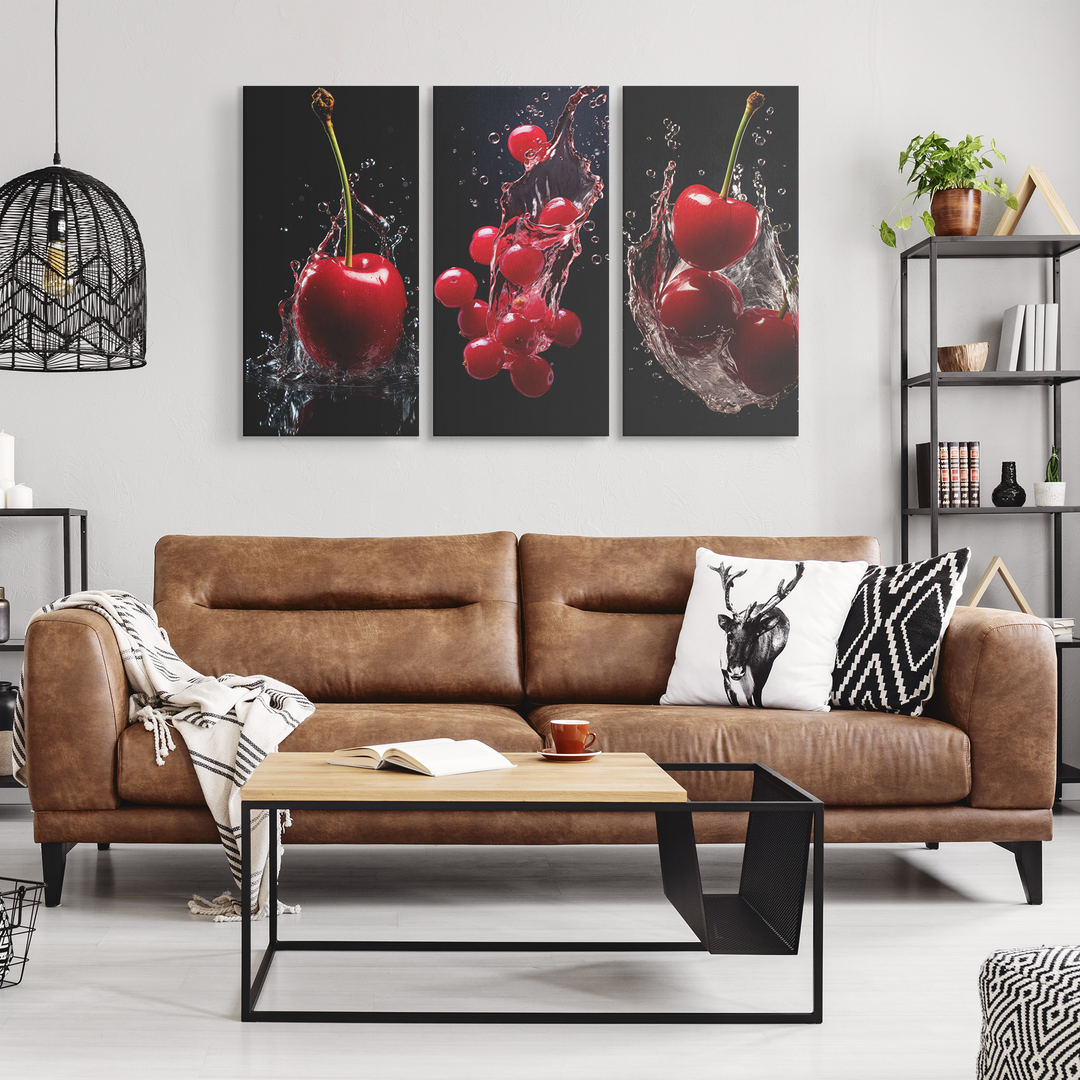 3 Piece Canvas cherries in water splash Canvas AnywherePOD (3) 16" x 32"