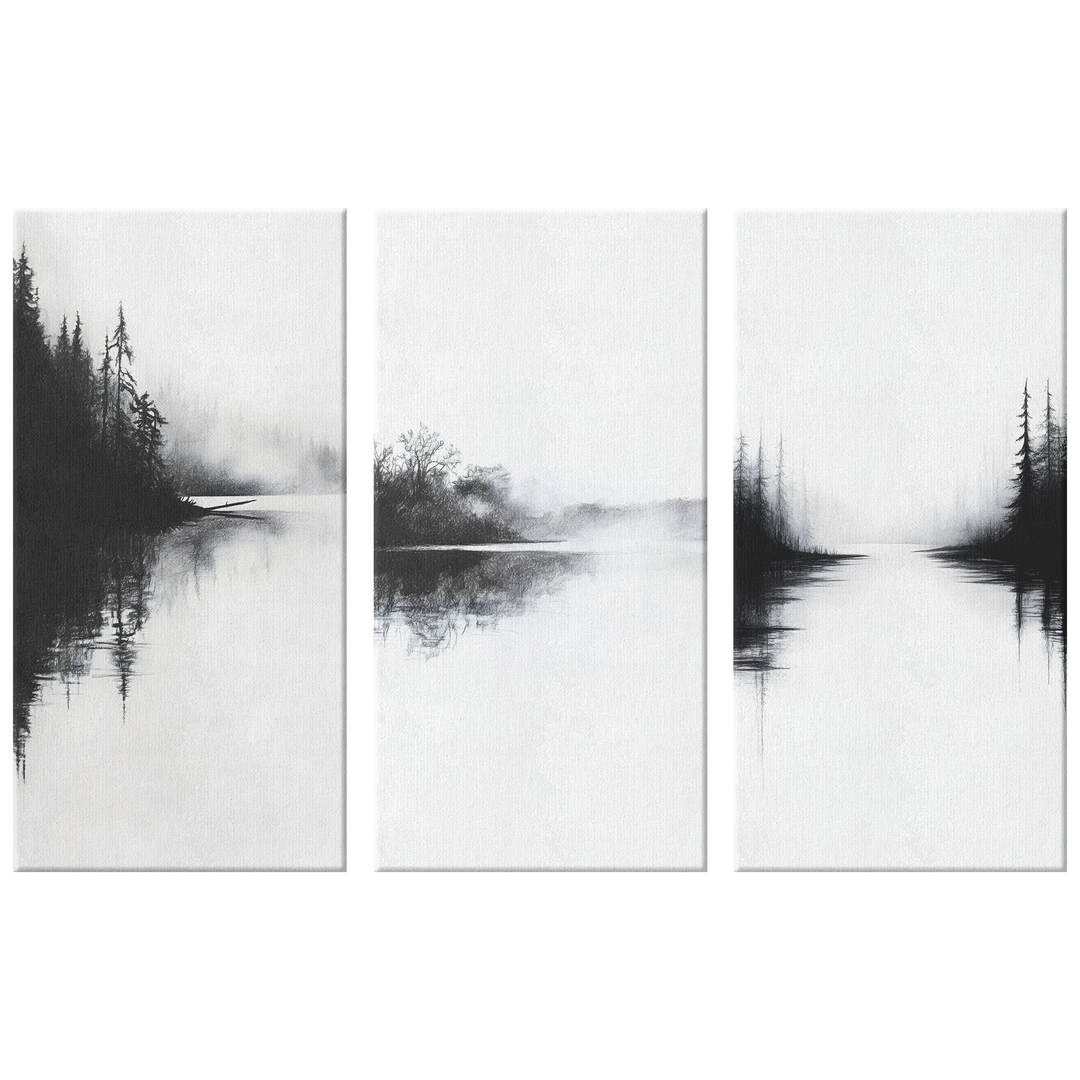 Charcoal Forest Sketch Canvas Set - Tranquil Wall Art Decor