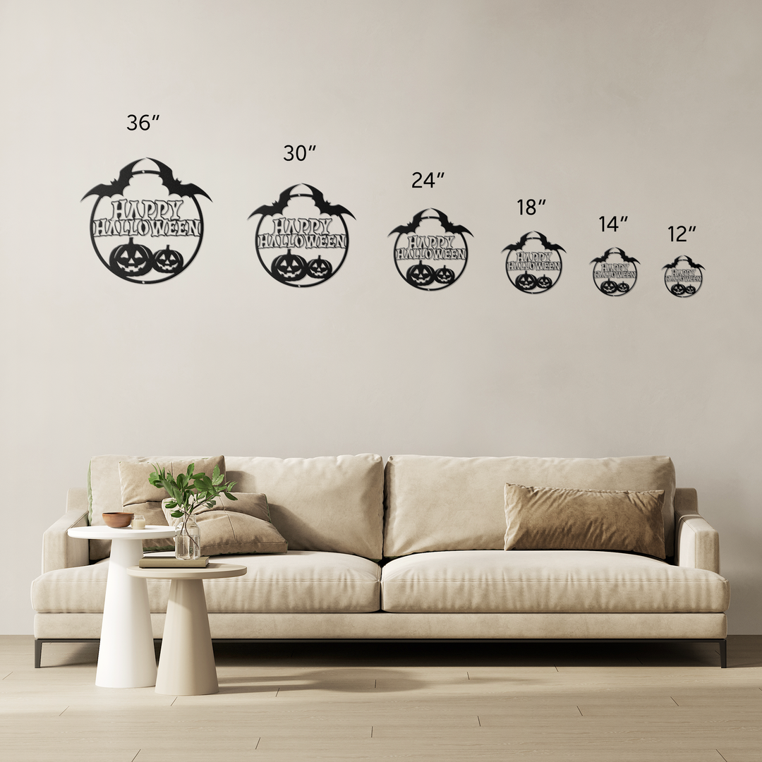 Happy Halloween Pumpkin and Bat Metal Wall Sign