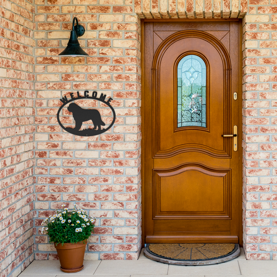 Die-Cut Metal Signs featuring a welcome sign and a dog image