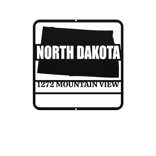 North Dakota Custom Metal Wall Art - Personalized Outdoor Address Plaque