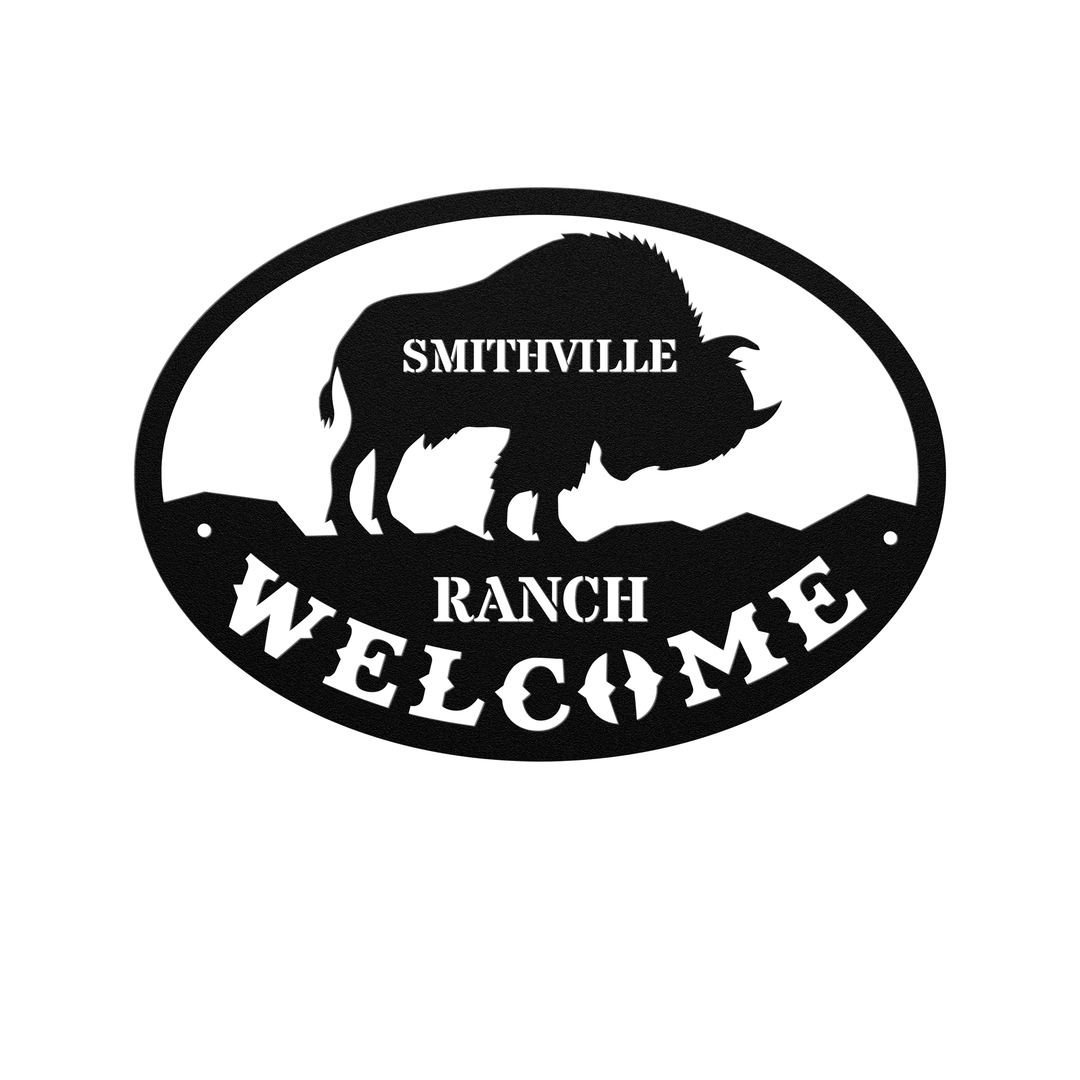 Die-Cut Metal Signs personalized welcome sign featuring a Bison