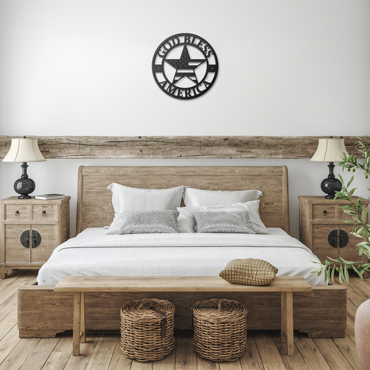 Lone Star Metal Signs featuring a patriot design with God Bless America Wall Art AnywherePOD Black 36 Inch