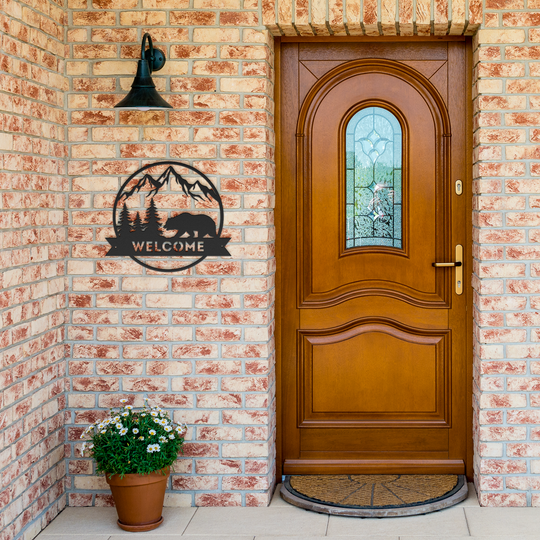 Die-Cut Metal Signs welcome sign with bear image