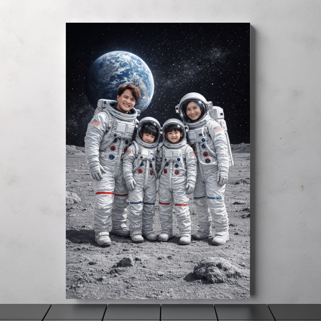 Custom Family Astronaut Portrait Canvas