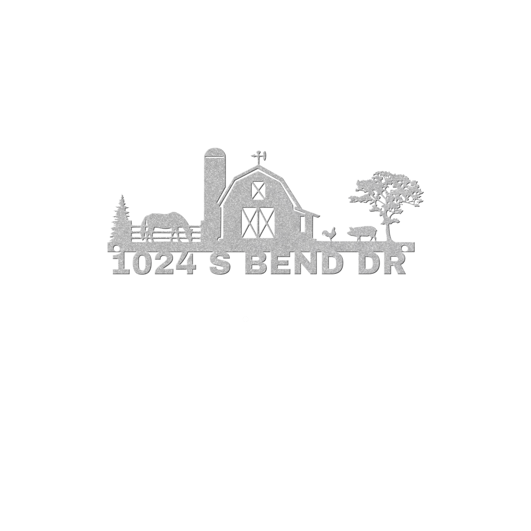 Personalized farm scene metal address sign