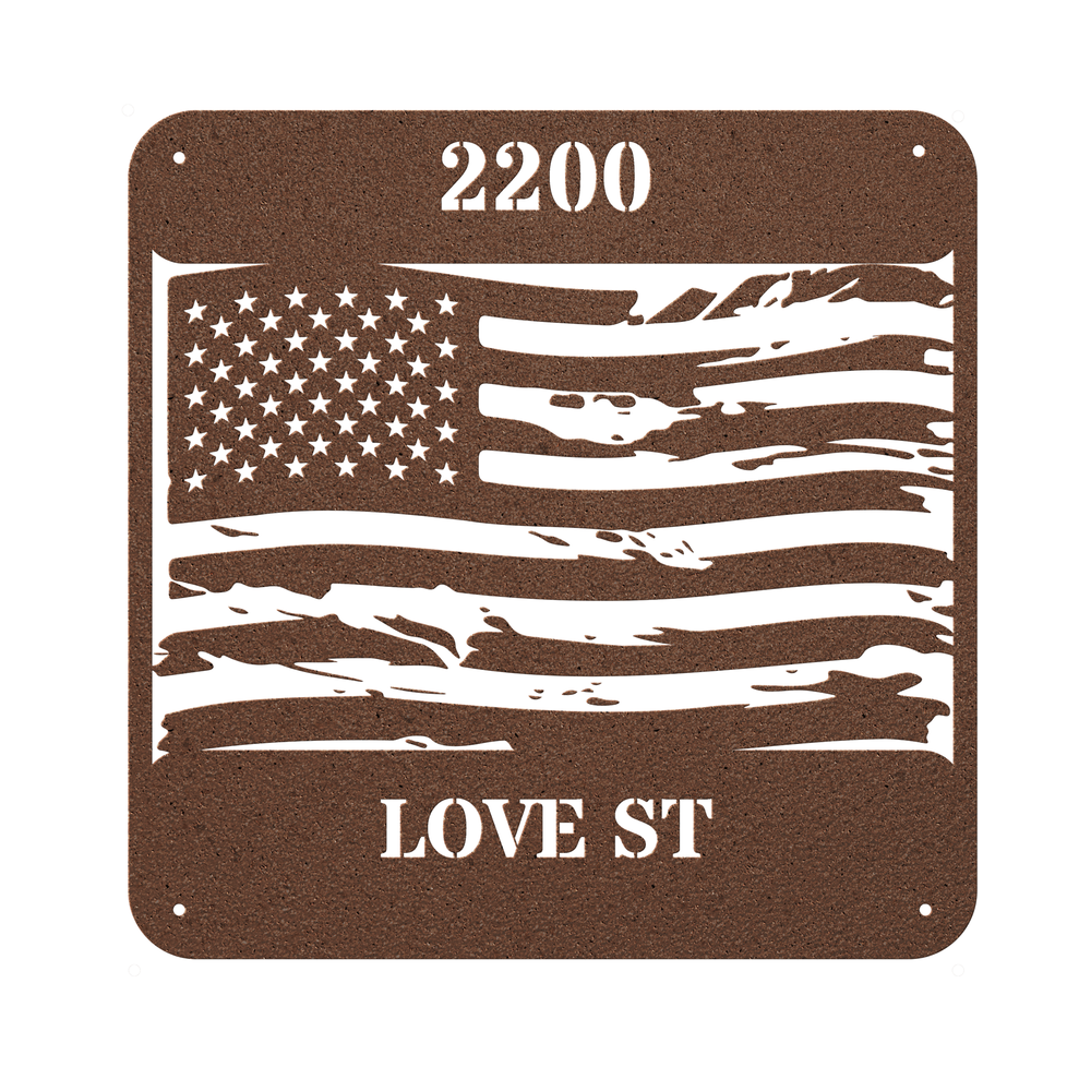 Die-Cut Metal Signs Custom address with tattered flag image