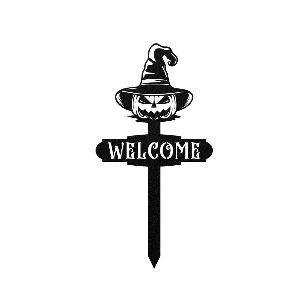 Halloween Witch Hat Pumpkin Welcome Yard Sign
