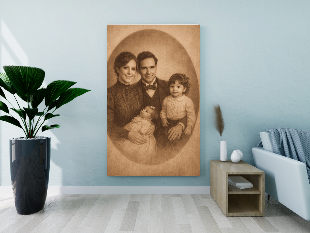 Custom Family Portrait Canvas, Vintage Style Wall Art