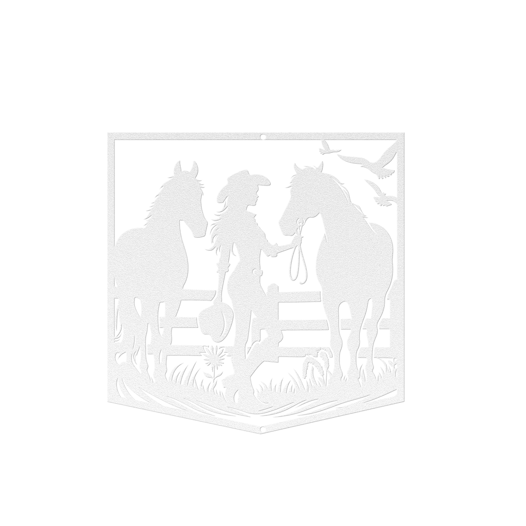 Die-Cut Metal Signs custom image of cowgirl with horses