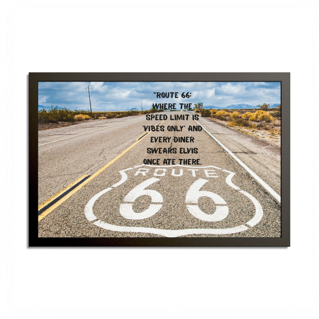 Framed Route 66 Road Trip Wall Art with Funny Travel Quote