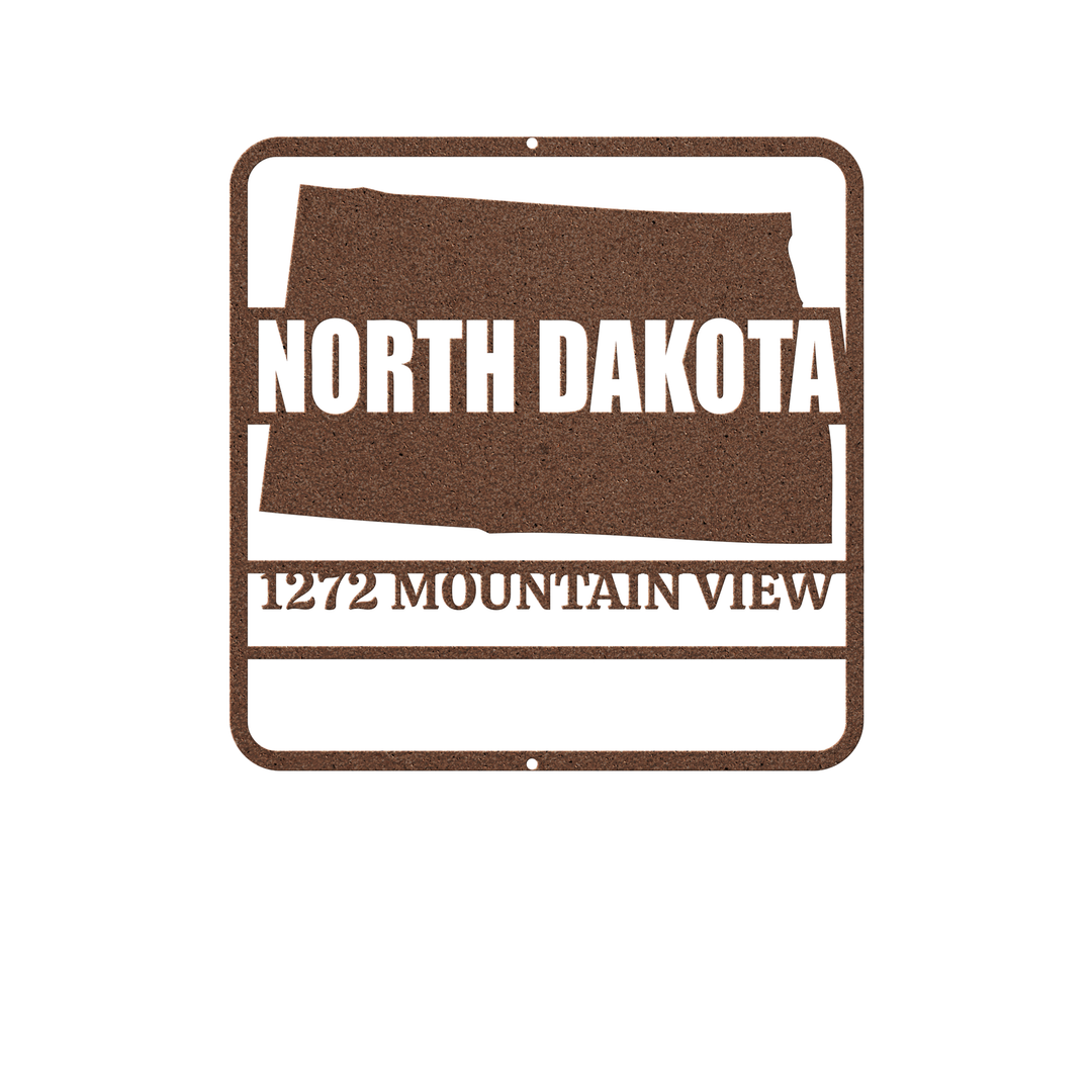 North Dakota Custom Metal Wall Art - Personalized Outdoor Address Plaque