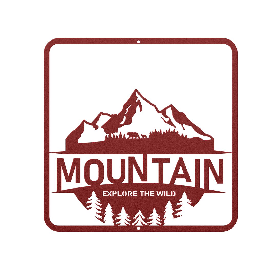 Die-Cut Metal Signs with a mountain image